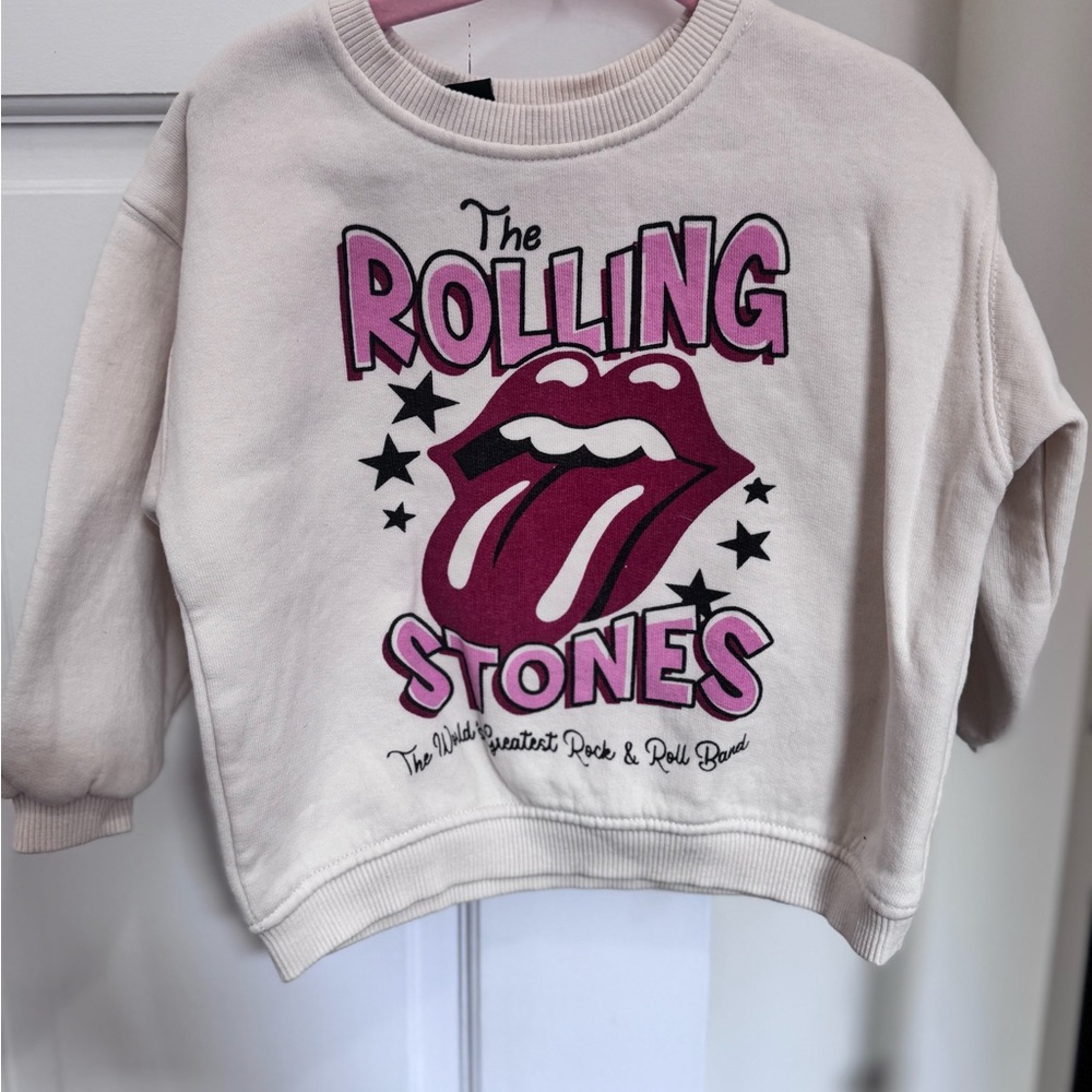 Zara Kids Cream and Pink Rolling Stones Sweatshirt